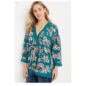 Maurices Blue Floral Bell Sleeve Blouse - Women's XXL - NWT